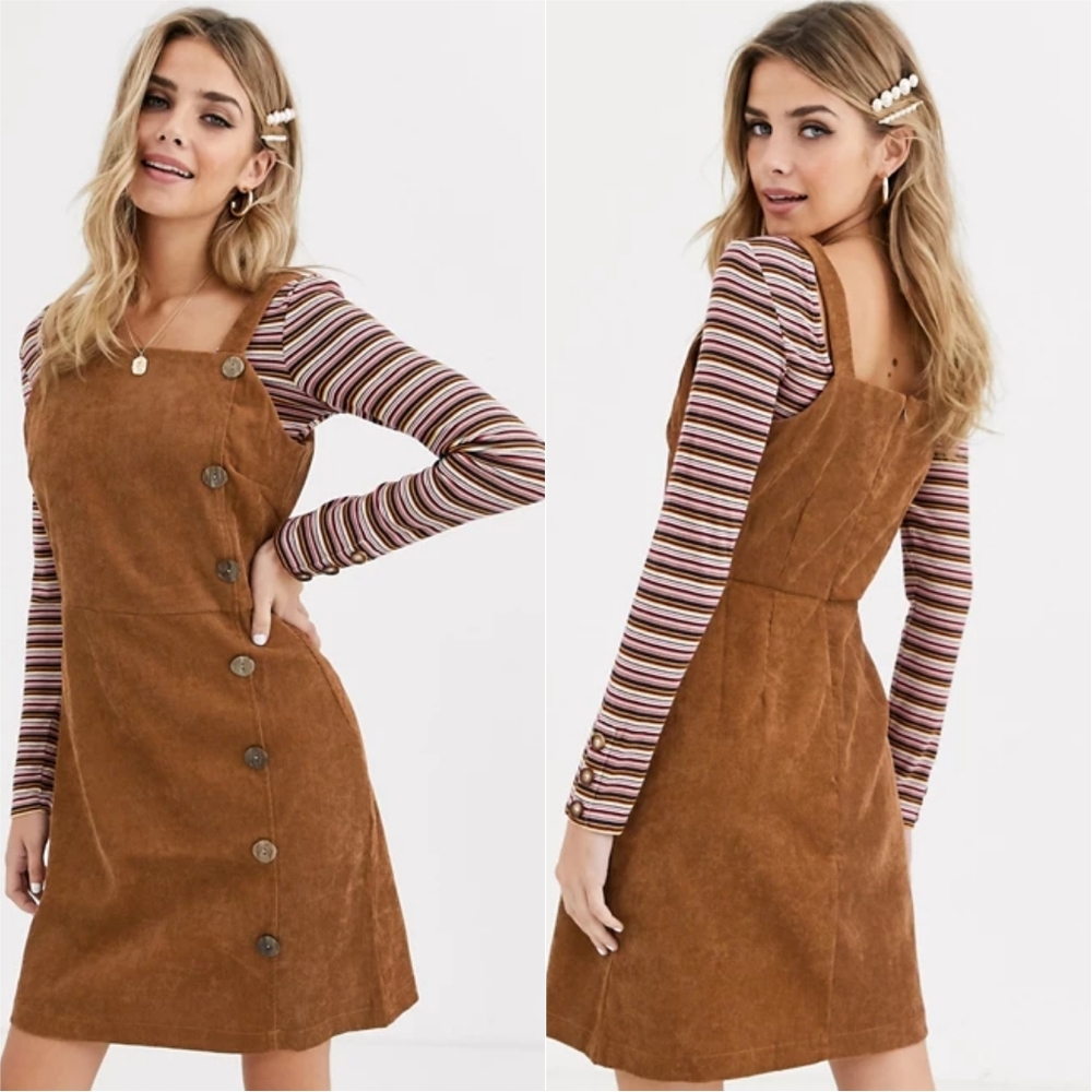 QED LONDON Tan Button Front Corduroy Dress 6